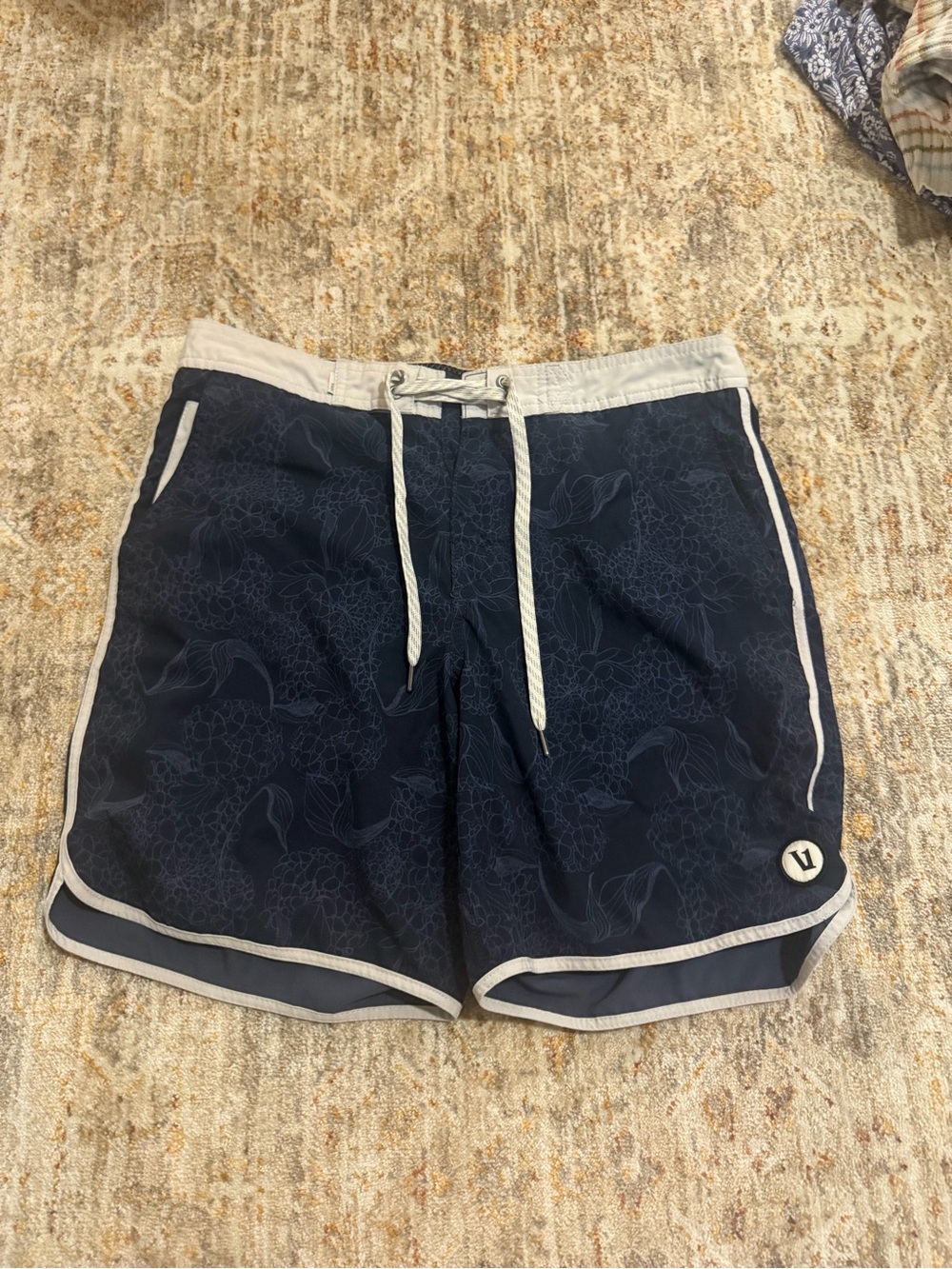 Vuori Navy Swim Trunks with White Trim